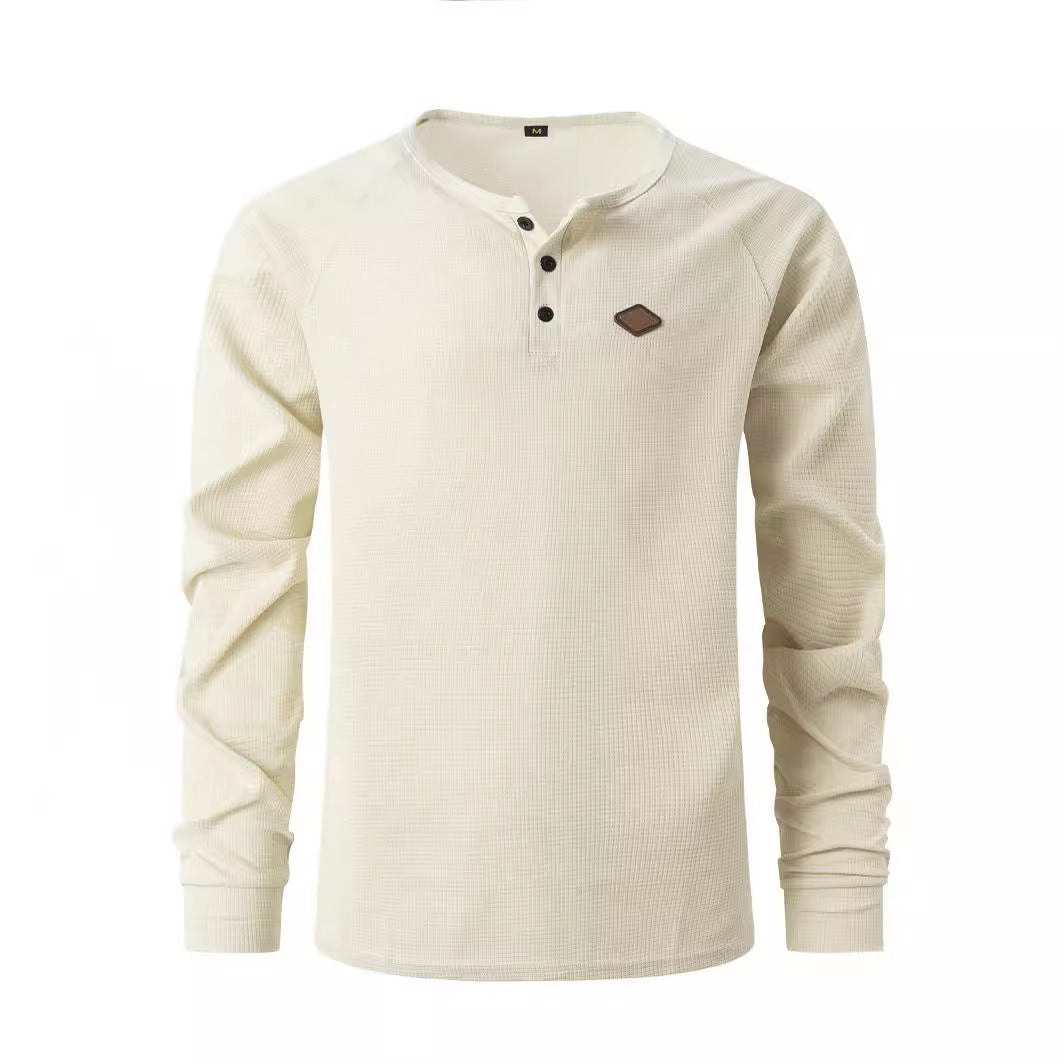 Men's Long Sleeve Henley Shirt with Textured Fabric and Fashionable Button Details Lisslune