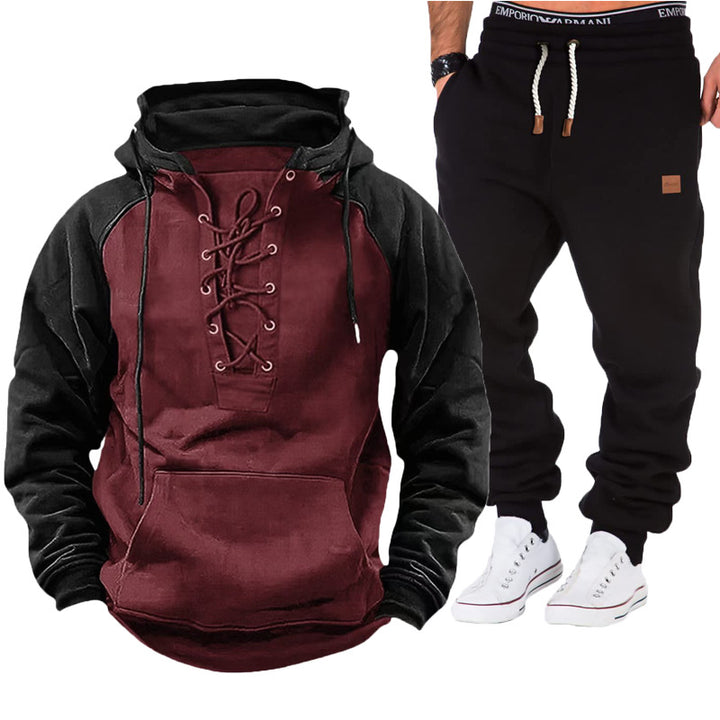 Men's casual hoodie with braided lace closure and comfortable joggers Lisslune