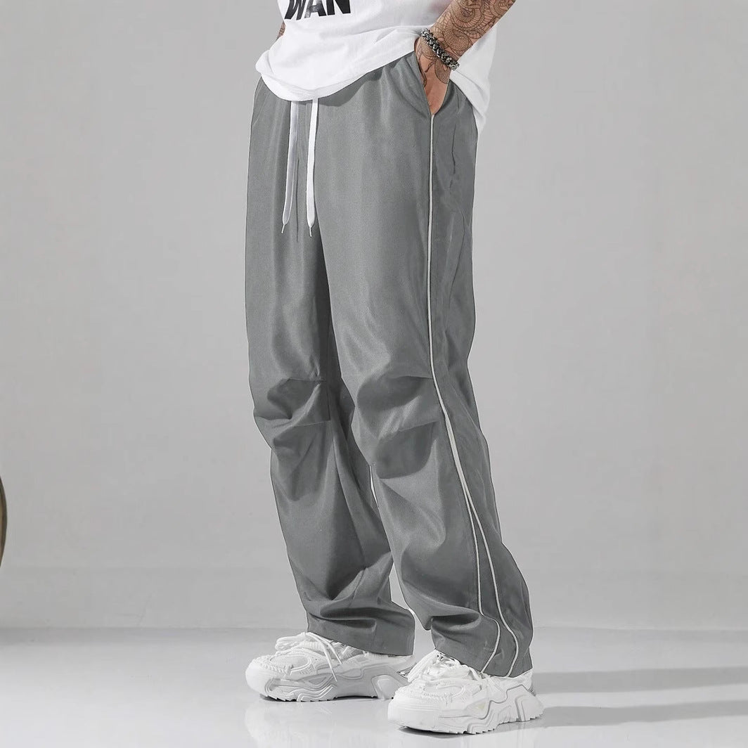 Men's Breathable Casual Pants with Side Stripe and Elastic Waistband Lisslune