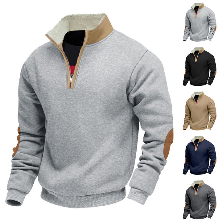Men's stylish fleece pullover with half-zip and contrasting elbow patches Lisslune