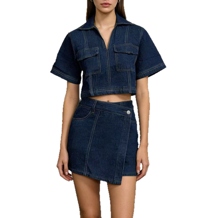 Women's fashionable cropped shirt with patch pockets and casual shorts Lisslune