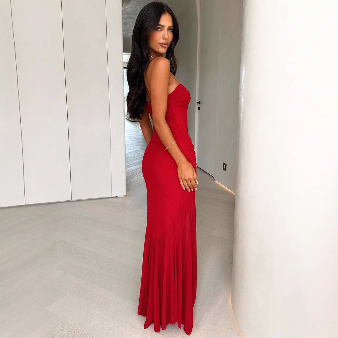 Women's Elegant Maxi Dress with Ruched Bodice and Flowing Skirt Lisslune