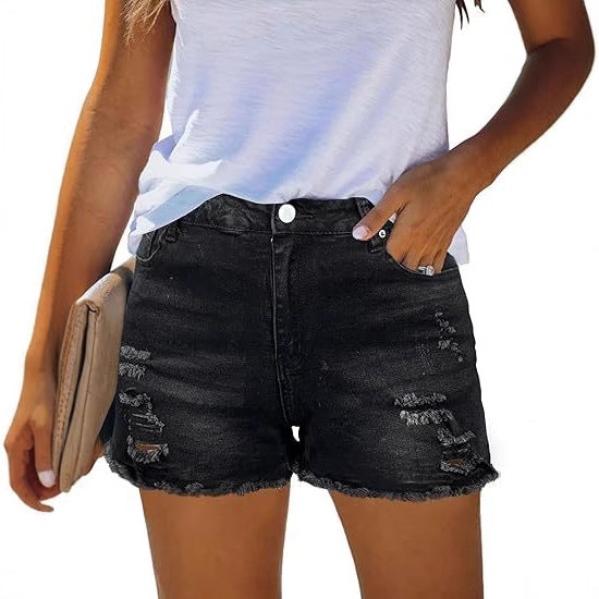 Women's destroyed denim shorts with frayed hems and casual fit Lisslune