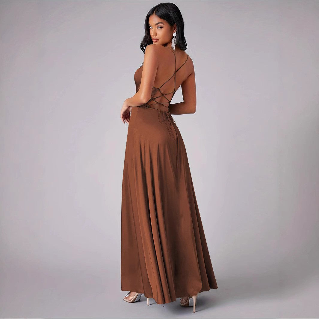 Damen Elegantes Maxikleid mit tiefem Ausschnitt und hochgradigem Schlitz Lisslune