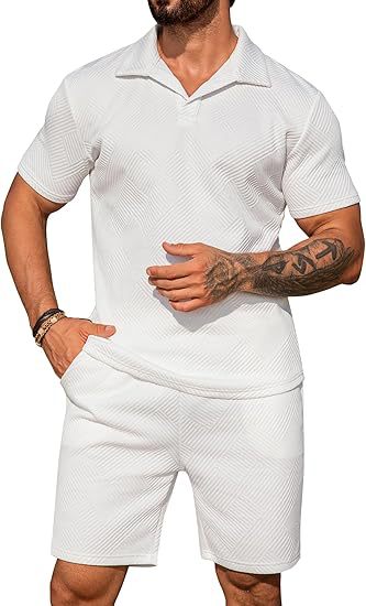 Men's Casual Short Sleeve Set with Fashionable Design and Textured Top Lisslune