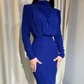 Damen Elegantes Langarm-Maxi-Kleid mit raffinierter Drapierung und hohem Kragen Lisslune