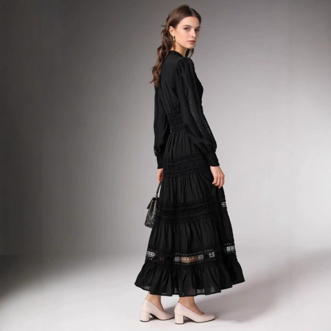 Ladies romantic maxi dress with transparent inserts and ruffle details Lisslune