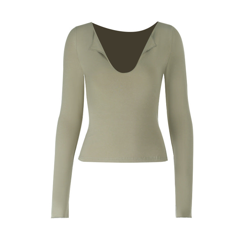 Women's long sleeve bodysuit with deep V-neckline and sophisticated sleeve openings Lune London