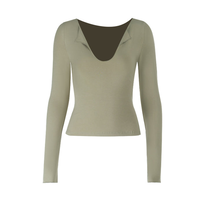Women's long sleeve bodysuit with deep V-neckline and sophisticated sleeve openings Lune London