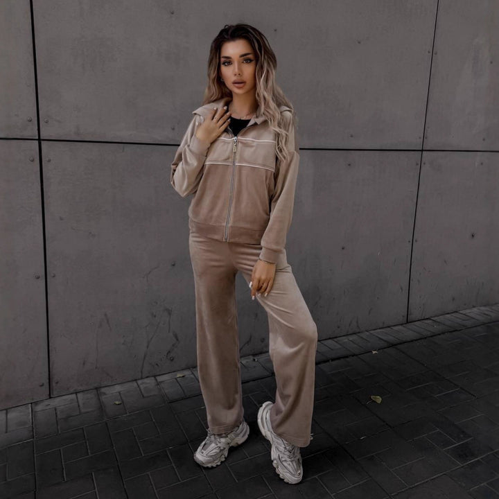 Women's sporty-elegant fleece jogging suit with zipper Lisslune