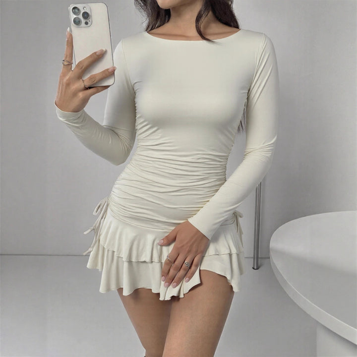 Damen Figurbetontes Minikleid mit Rüschendetails und seitlichen Bindebändern Lisslune