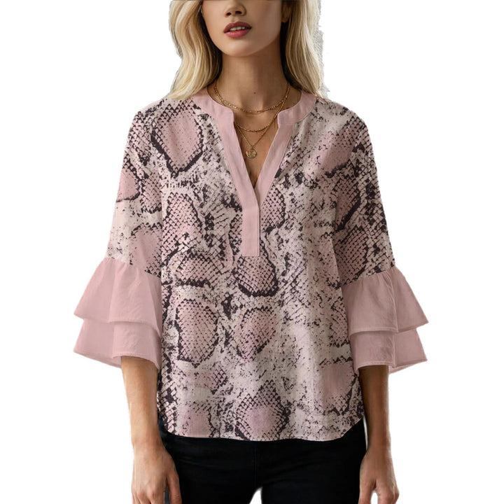 Women's casual blouse with ruffled sleeves and botanical print Lisslune