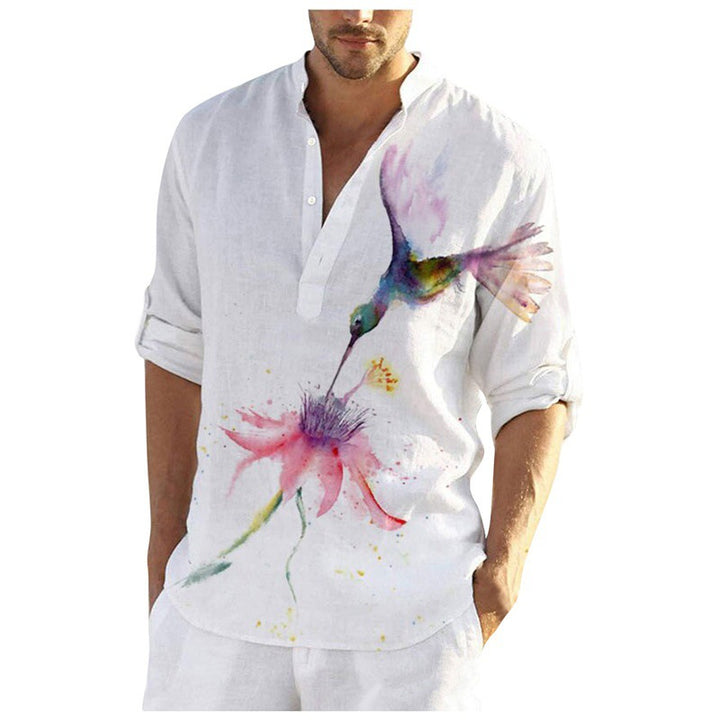Men's linen shirt with unique feather design and button-down collar Lisslune
