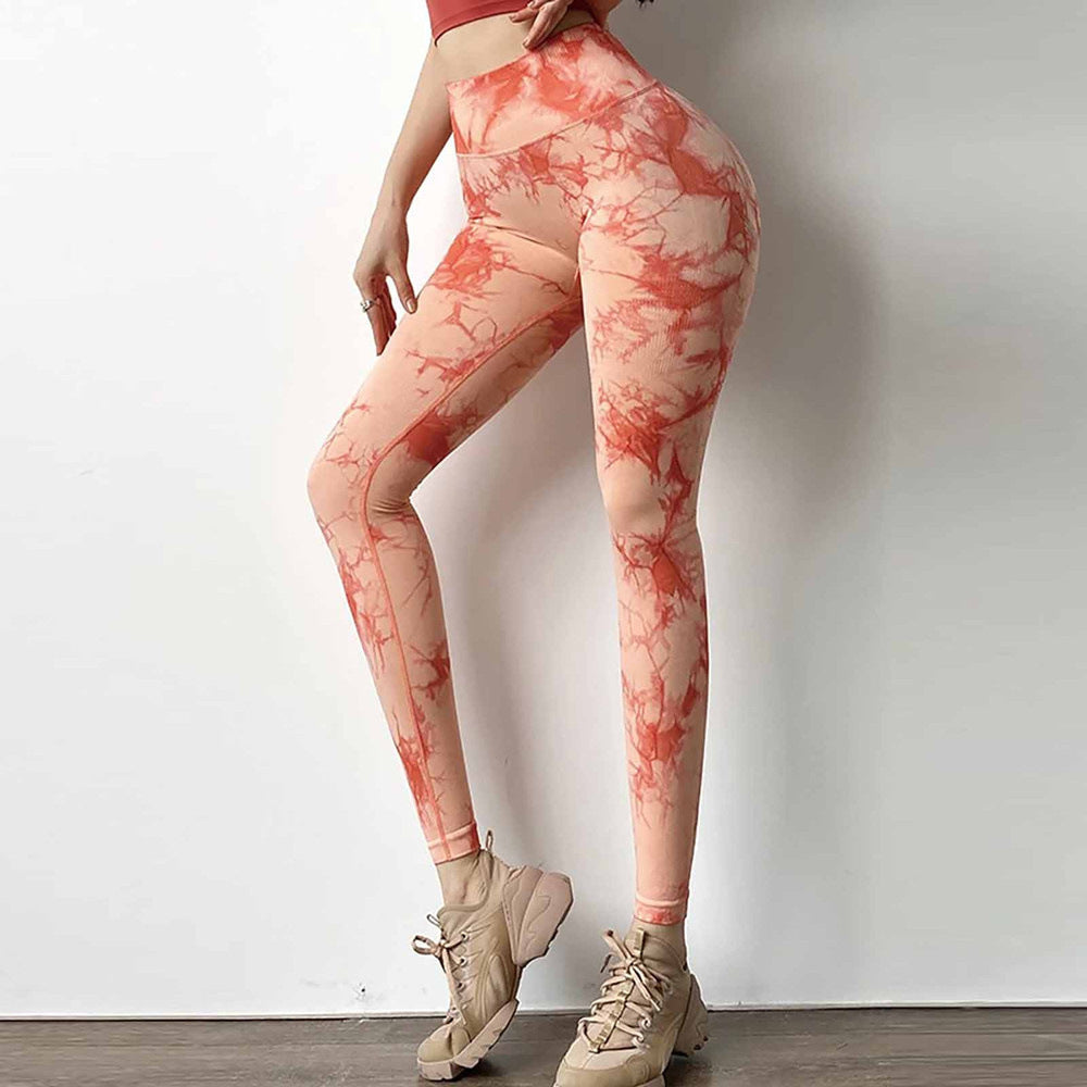 Women High-Waist Leggings with trendy tie-dye pattern and figure-flattering cut Lisslune