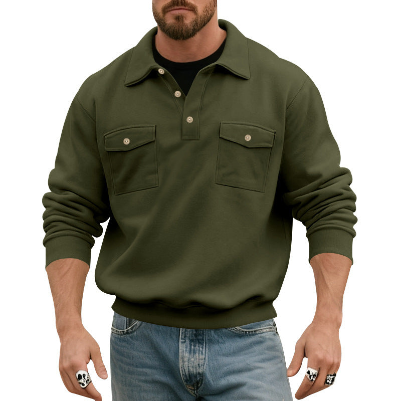 Men's casual pullover with practical chest pockets and modern stand-up collar Lisslune