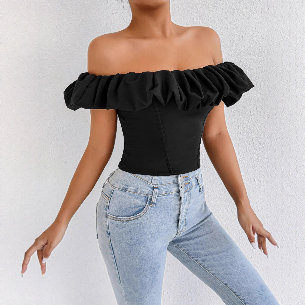 Damen Off-Shoulder Rüschenshirt mit tailliertem Schnitt Lisslune
