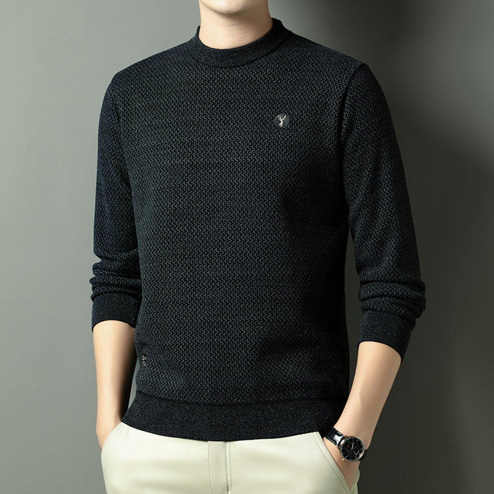 Men's Structured Sweater with Round Neckline and High-Quality Knit Texture Lisslune