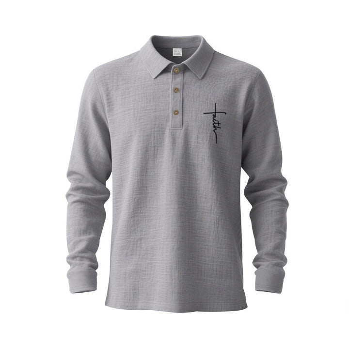 Men's long-sleeve polo shirt with textured fabric and stylish button placket Lisslune
