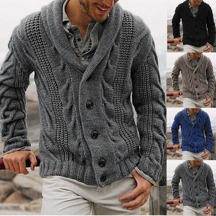 Men's cardigan with modern cable pattern and high collar Lisslune