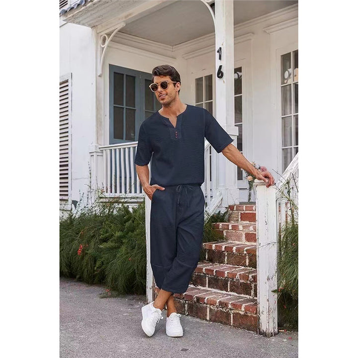 Men's Casual Tracksuit Set with Stylish Button Placket Design Lisslune