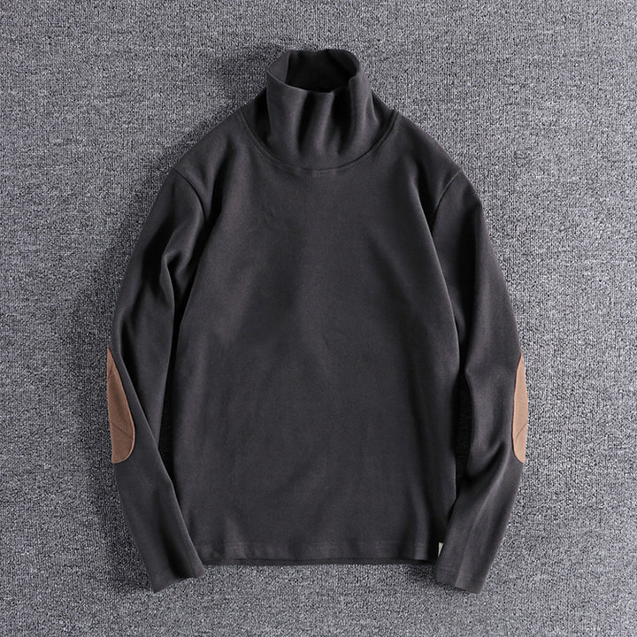 Men's stand-up collar sweater made of high-quality fleece with contrasting elbow patches Lisslune