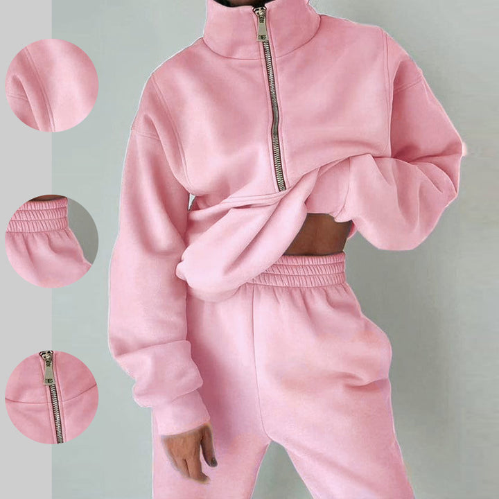Women's sporty sweatshirt with high collar and practical zipper Lisslune
