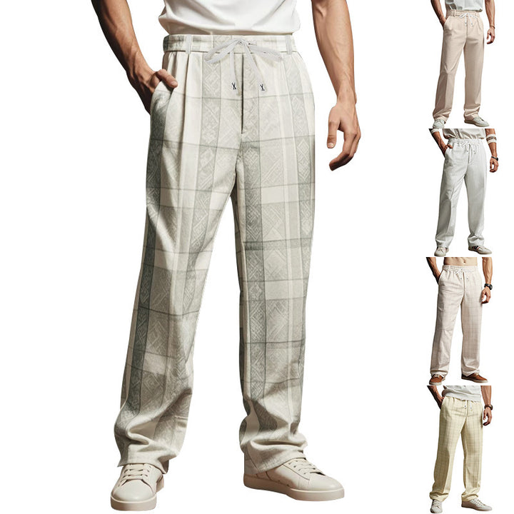 Men's casual leisure pants with comfortable drawstring and checked pattern Lisslune