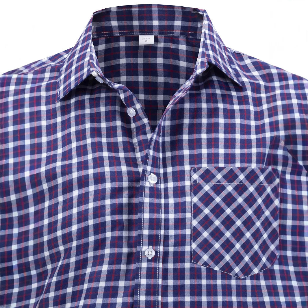 Men's checkered long sleeve shirt with fashionable chest pocket Lisslune