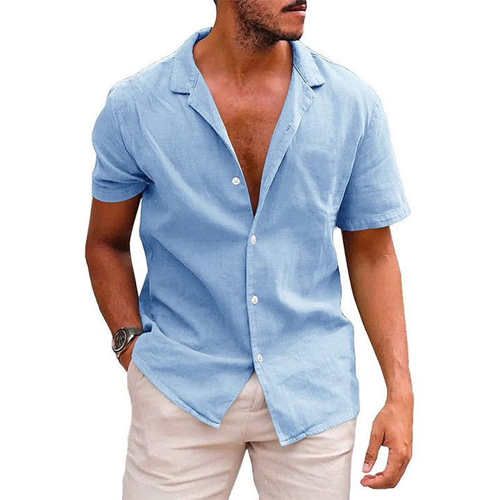 Men's short-sleeve shirt made of high-quality linen with stylish notch collar Lisslune
