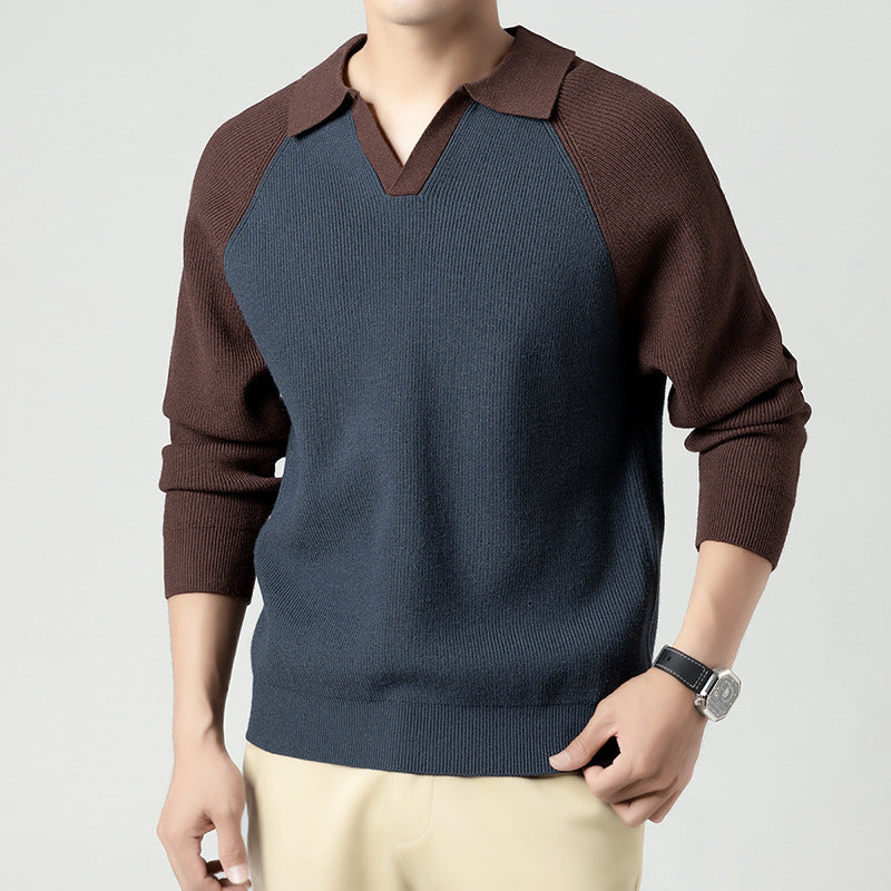 Men's Knitted Pullover with Sporty Collar Shape and Raglan Sleeves Lisslune