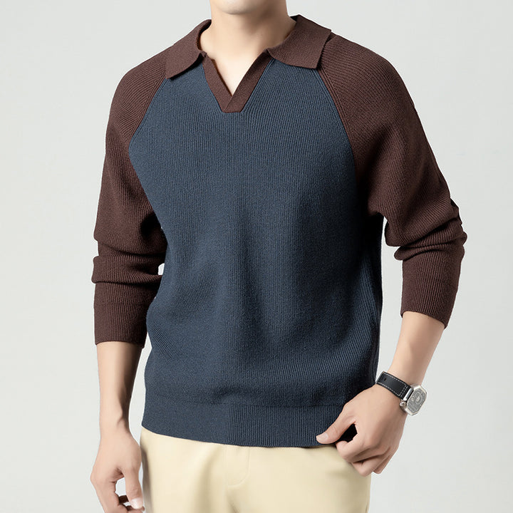 Men's Knitted Pullover with Sporty Collar Shape and Raglan Sleeves Lisslune