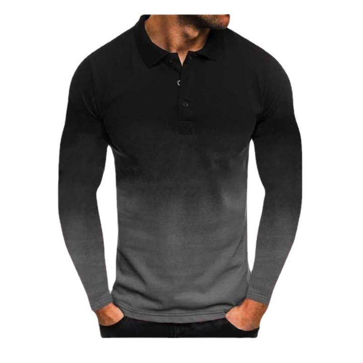 Men's Long Sleeve Polo Shirt with Modern Gradient and Performance Material Lisslune