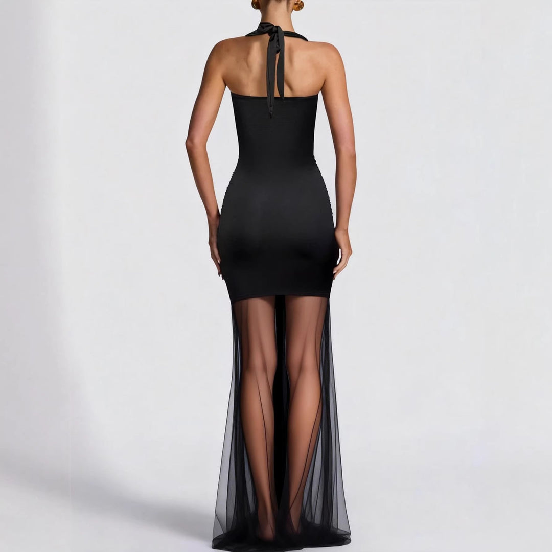 Damen elegantes Kleid im Bodycon-Stil mit raffiniertem Mesh-Einsatz Lisslune
