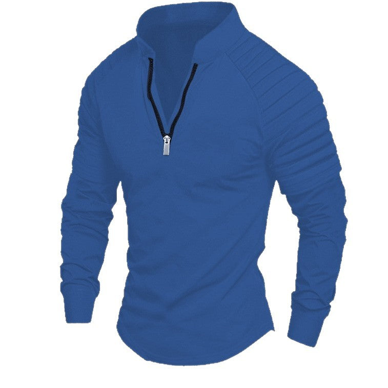 Men's Sports Long Sleeve Shirt with Stand-Up Collar and Zip Lisslune