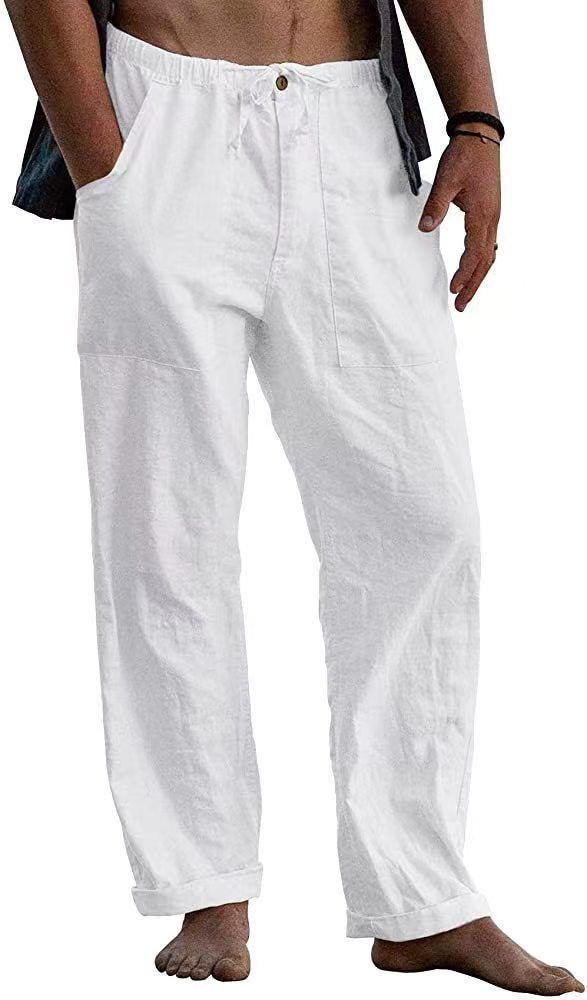 Men's Loose Linen Pants with Elastic Waistband and Versatile Pockets Lisslune