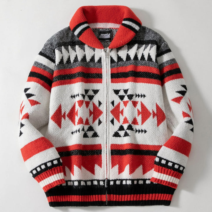 Men's cardigan with geometric pattern and high collar Lisslune