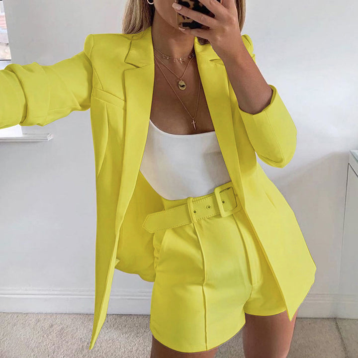Ladies Fashion Blazer Set with Figure-Hugging Cut and High-Waisted Shorts Lisslune