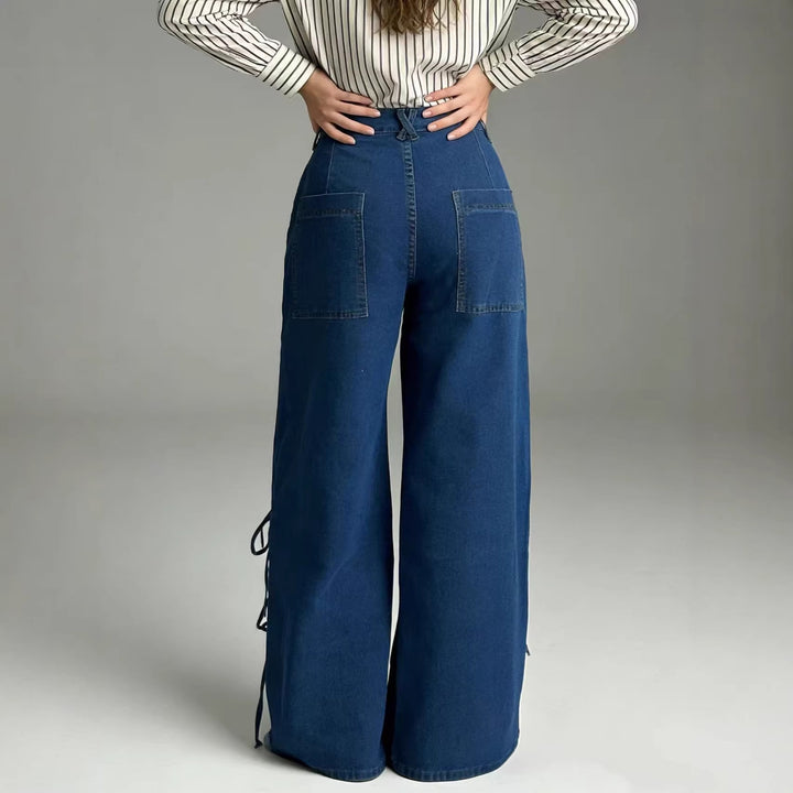 Damen Schlagjeans mit trendigem Schnürdetail und weitem Bein Lisslune
