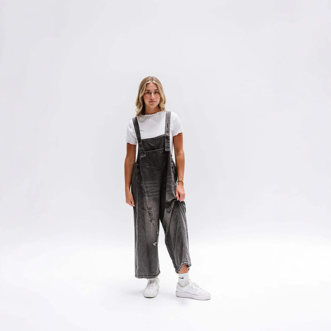 Women's casual denim overalls with trendy destroyed details Lisslune