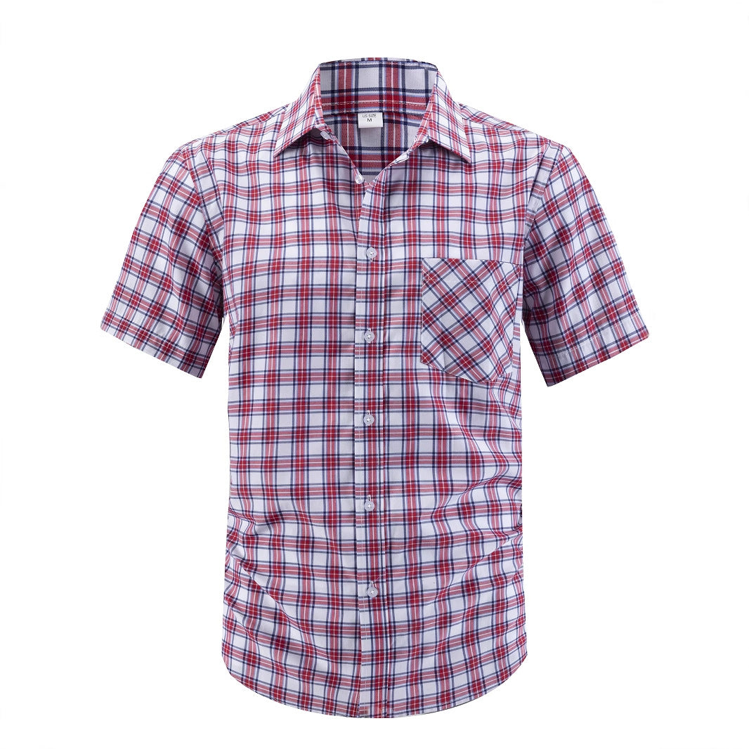 Men's casual short-sleeve shirt with classic check pattern and chest pocket Lisslune