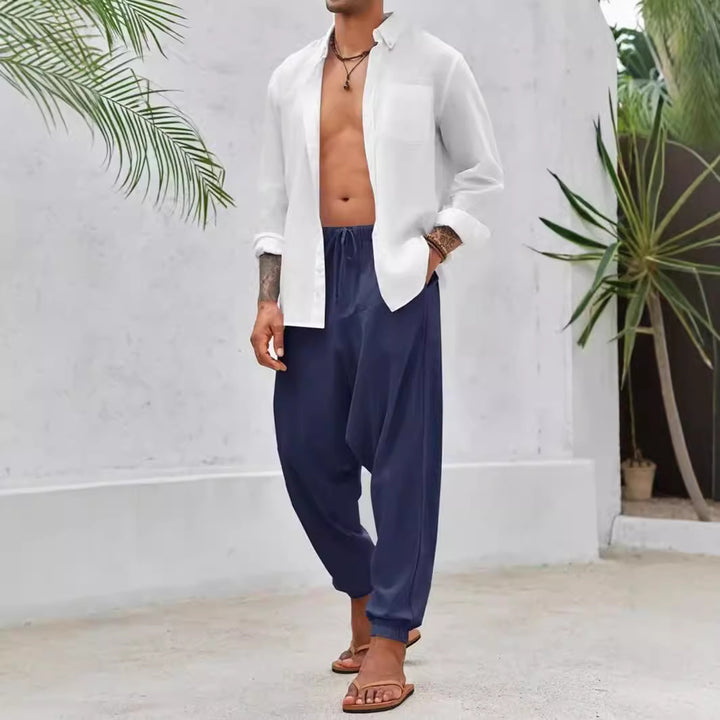 Men's Casual Harem Pants with Elastic Waist and Deep Pockets Lisslune