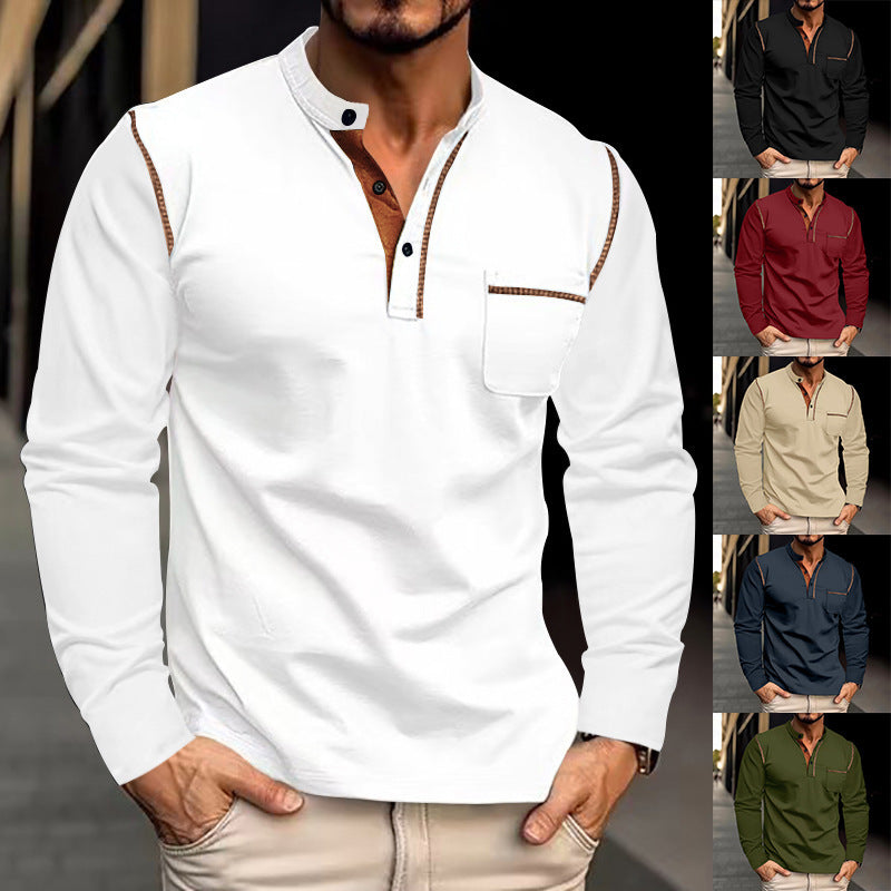 Men's casual long-sleeve blouse with innovative button closure and trendy fabric mix Lisslune