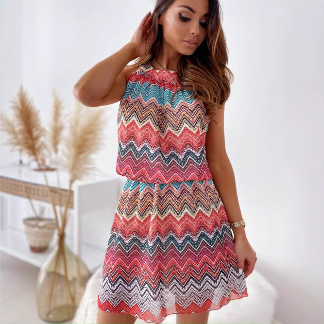 Women's Halter Mini Dress with Zigzag Pattern and Airy Fit Lune London