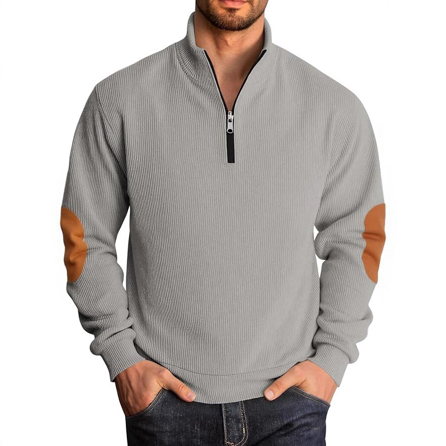 Men's knitted sweater with fashionable high collar and contrasting elbow patches Lisslune