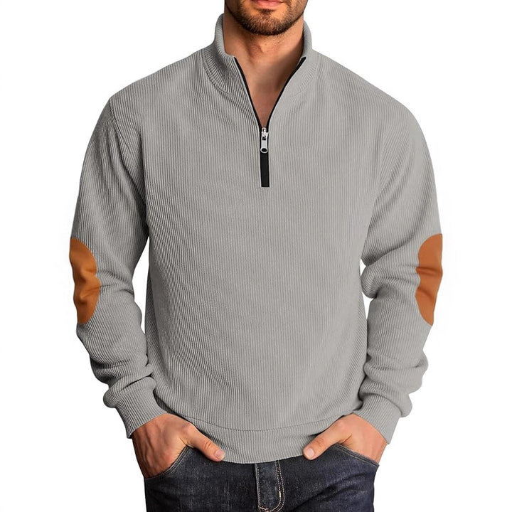 Men's knitted sweater with fashionable high collar and contrasting elbow patches Lisslune
