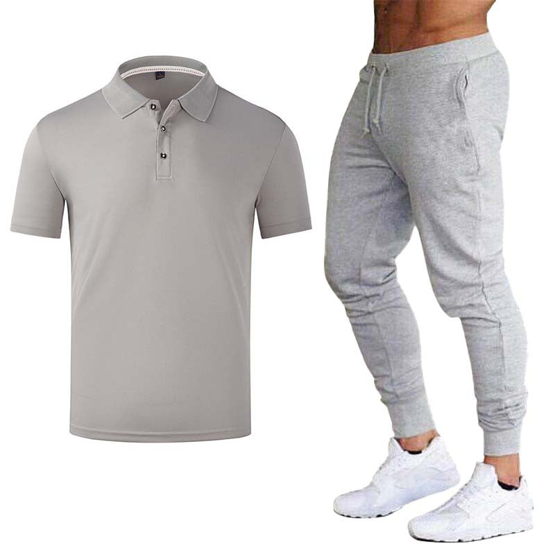 Men's Sporty Polo Shirt with Fashionable Accents and Sweatpants Lisslune