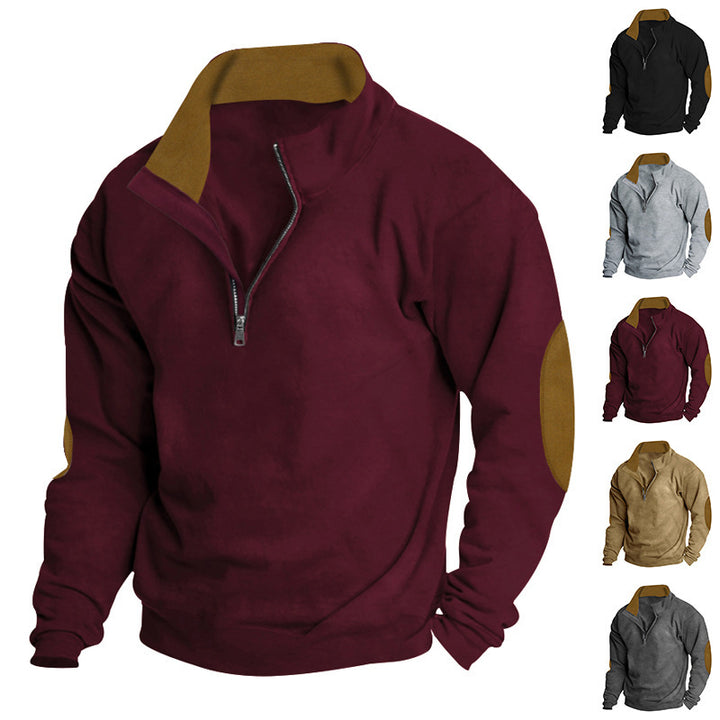 Men's sporty pullover with half-length zipper and modern elbow patches Lisslune