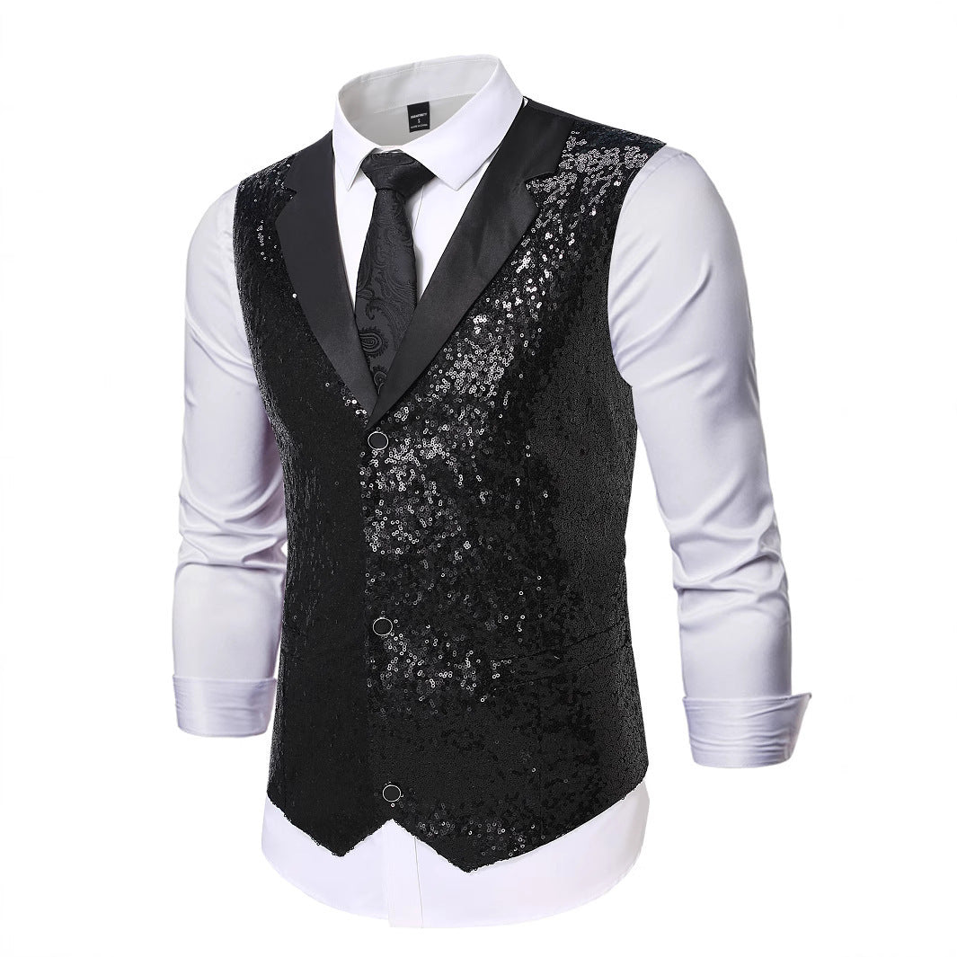 Men's Glittering Suit Vest with Sequins and Classic Cut Lisslune