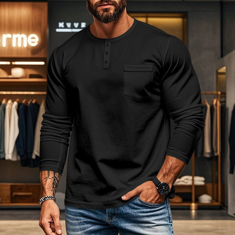 Men's long sleeve shirt with button placket and chest pocket Lisslune