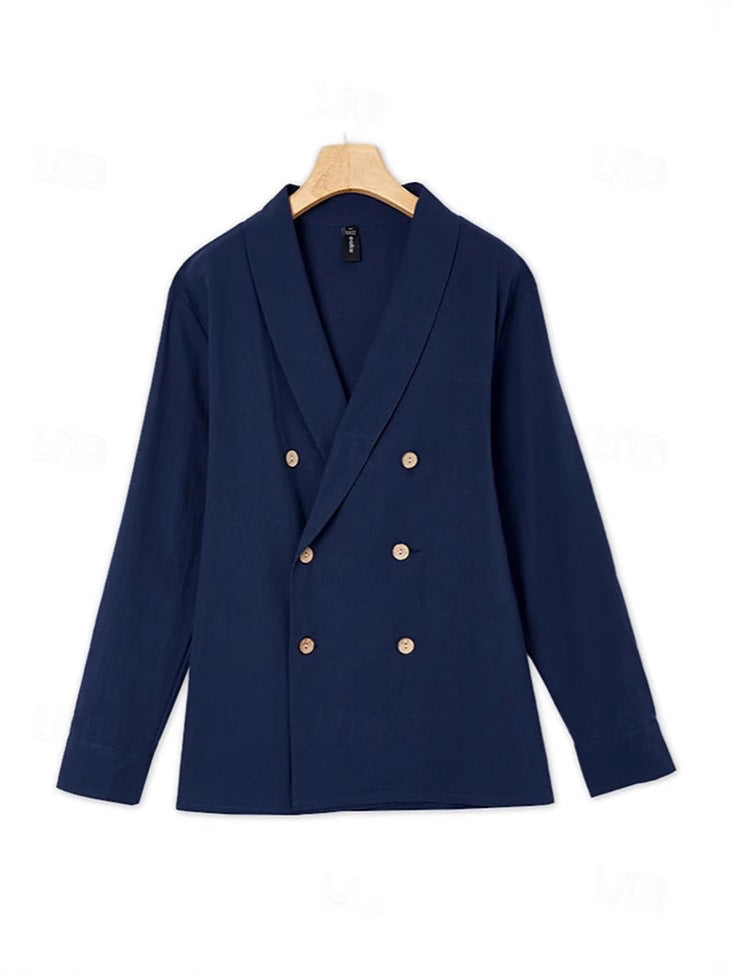 Men's elegant linen blazer with double button placket Lisslune
